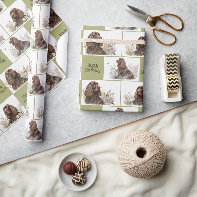 Chocolate Cocker Spaniel Geburtstag Geschenkpapier (Kunsthandwerk)