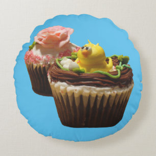 Chocolate Cupcakes Bird & Rose Round Throw Pillow Rundes Kissen