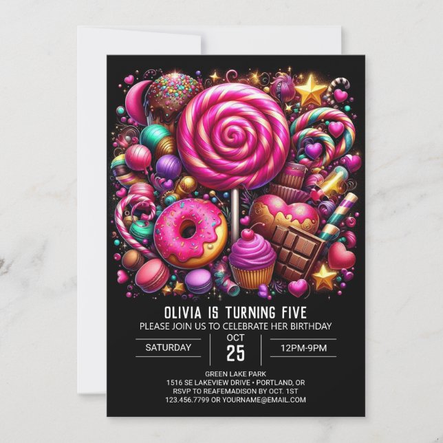 Chocolate Dreamy Candyland Digital Geburtstag Einladung (Vorderseite)