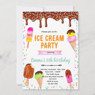 Chocolate-Drip-Eiscreme-Geburtstagseinladung Einladung