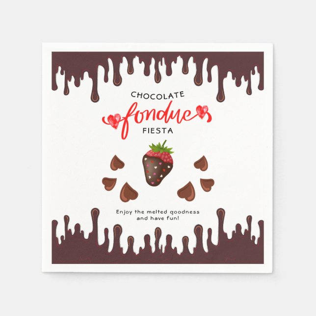 Chocolate Fondue Fiesta Strawberry Hearts Birthday Serviette (Vorderseite)