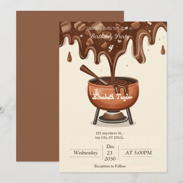 Chocolate Fondue Party Invitation – Sweet & Cozy  Einladung (Vorne/Hinten)