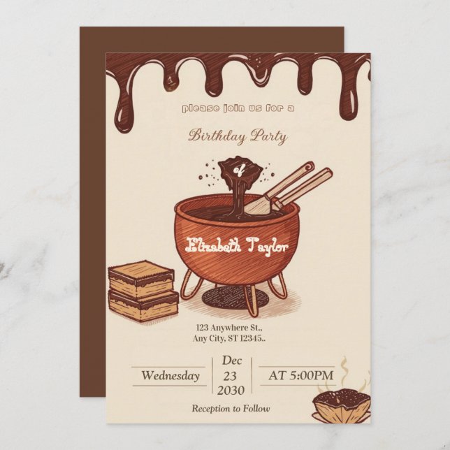 Chocolate Fondue Party Invitation – Sweet & Cozy  Einladung (Vorne/Hinten)