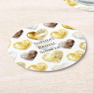 Chocolate Gold White Hearts Brautparty Runder Pappuntersetzer