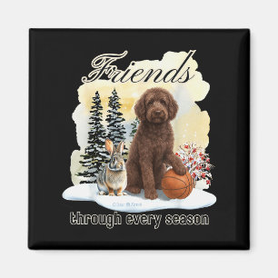 Chocolate Goldendoodle und Freund im Winterschnee  Magnet