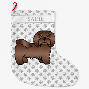 Chocolate Havanese Niedlich Cartoon Dog & Name Großer Weihnachtsstrumpf