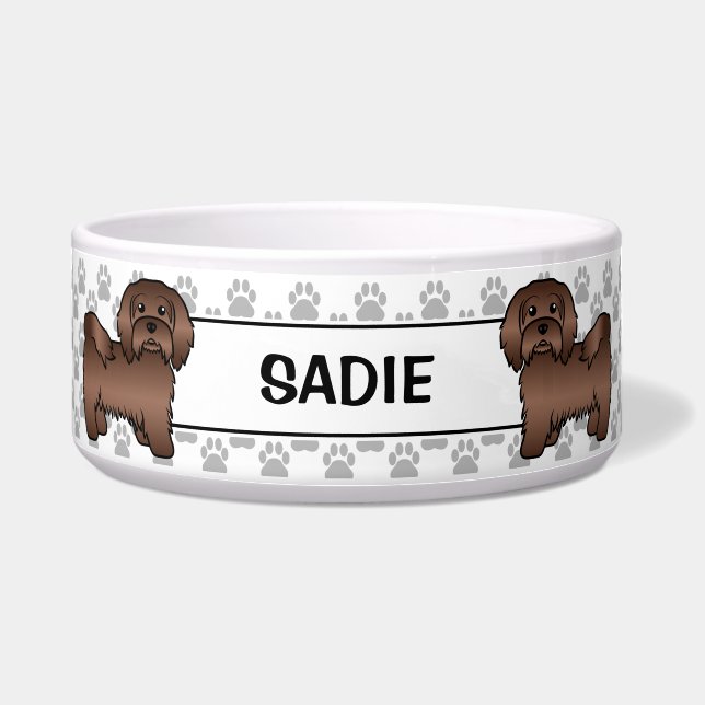 Chocolate Havanese Niedlich Cartoon Dog & Paws & N Napf (Vorderseite)