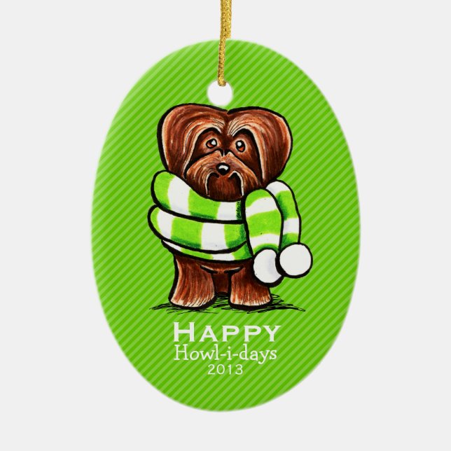 Chocolate Havanese Scarf Weihnachtsstreifen Custom Keramik Ornament (Vorne)