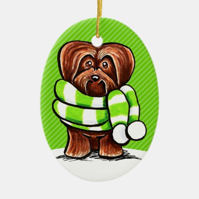 Chocolate Havanese Winter Scarf Keramik Ornament (Vorne)