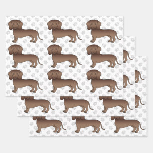 Chocolate Kurzhaar-Dachshund-Cartoon-Hund-Muster Geschenkpapier Set