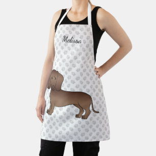 Chocolate Kurzhaar-Dachshund-Cartoon-Hund & Name Schürze
