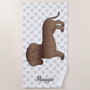 Chocolate Kurzhaar-Dachshund-Cartoon-Hund & Pfoten Strandtuch