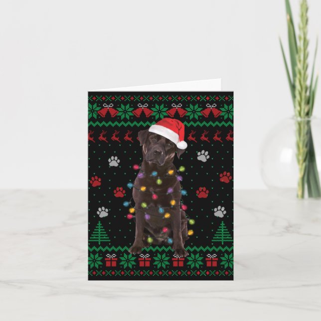 Chocolate Lab Labrador Christmas Lights Dog Ugly S Karte (Vorderseite)