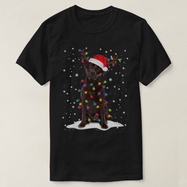 Chocolate Lab Labrador Christmas Tree Light Pajama T-Shirt (Design vorne)