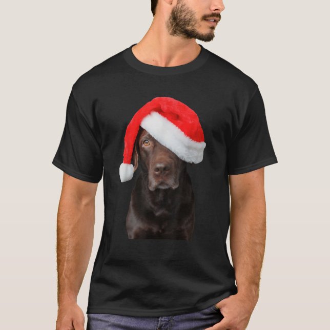 Chocolate Lab Picture Santa Hat Cute Dog Christmas T-Shirt (Vorderseite)