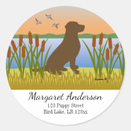 Chocolate Labrador Bird Dog Sunset Address Runder Aufkleber