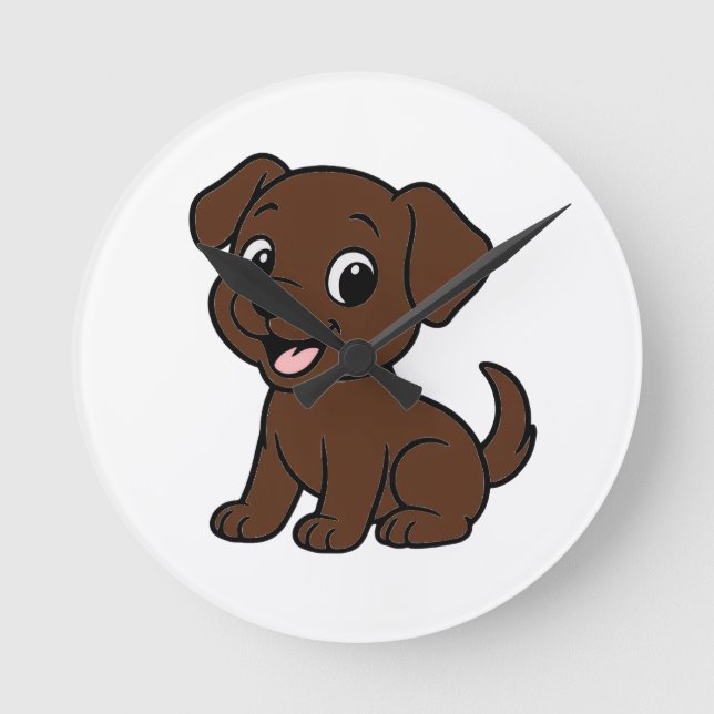 Chocolate-Labrador-Cartoon Runde Wanduhr (Vorderseite)