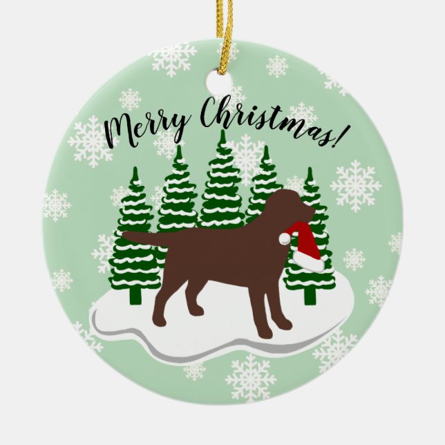 Chocolate Labrador Christmas Evergreen Snowflakes Keramik Ornament (Vorne)
