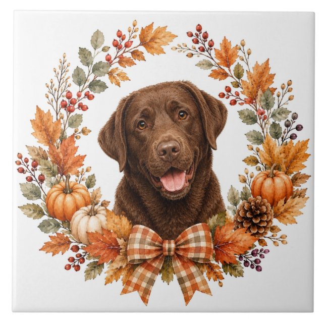 Chocolate Labrador Herbst Fliese (Vorderseite)