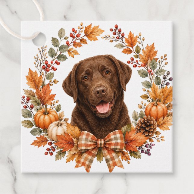 Chocolate Labrador Herbst Geschenkanhänger (Vorderseite)