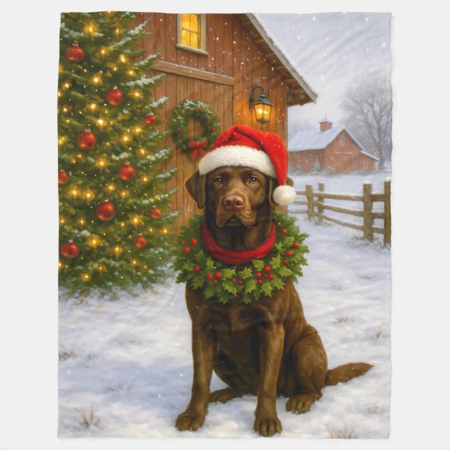 Chocolate Labrador Holiday  Fleecedecke (Vorderseite)