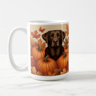 Chocolate-Labrador in herbstlicher Kulisse mit Kür Kaffeetasse