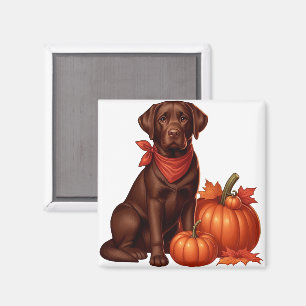 Chocolate Labrador mit rotem Bandana von Kürbissen Magnet