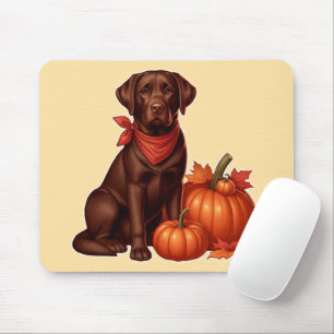Chocolate Labrador mit rotem Bandana von Kürbissen Mousepad
