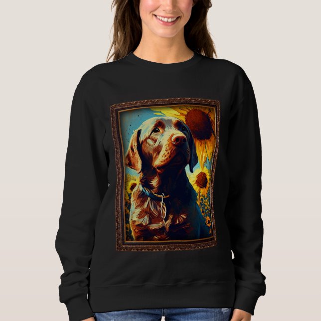 Chocolate Labrador Painting Sunflower Flower Mom W Sweatshirt (Vorderseite)