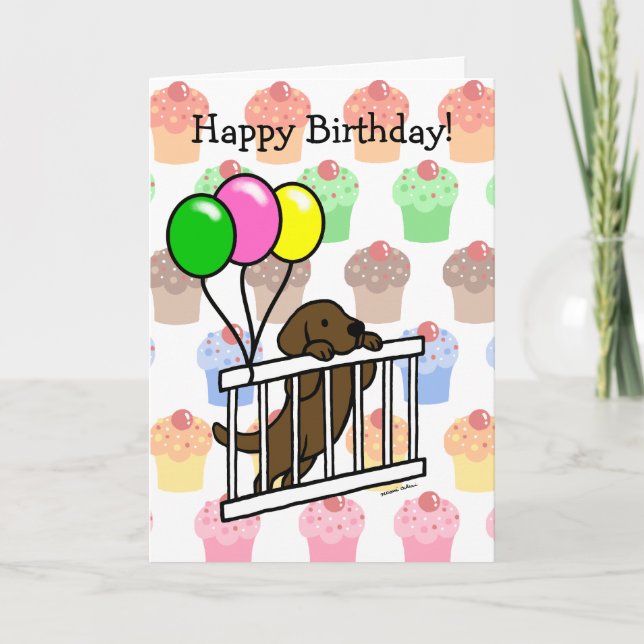 Chocolate Labrador Puppy Cartoon Birthday Card Karte (Vorderseite)