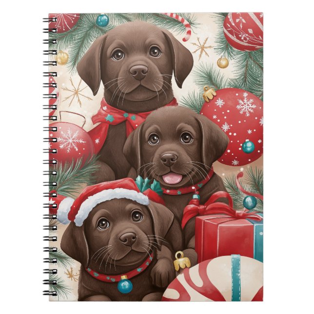 Chocolate Labrador Puppy Christmas Notebook Notizblock (Vorderseite)