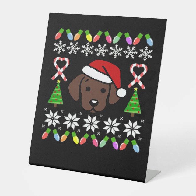 Chocolate Labrador Puppy Christmas Santa Oversized Sockelschild (Vorderseite)
