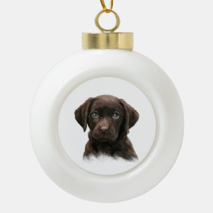 Chocolate Labrador Puppy Keramik Kugel-Ornament