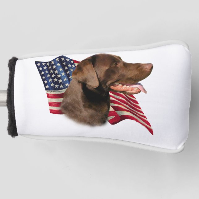 Chocolate Labrador Retriever American Flag Golf Headcover (Vorderseite)