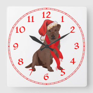 Chocolate Labrador Retriever Christmas Quadratische Wanduhr