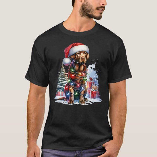 Chocolate Labrador Retriever Dog Santa Christmas T T-Shirt (Vorderseite)