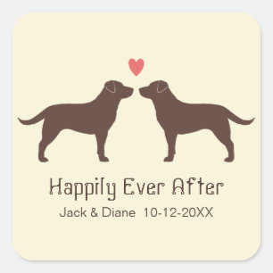 Chocolate Labrador Retriever mit Herz und Text Quadratischer Aufkleber