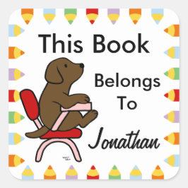 Chocolate Labrador Student 1 Cartoon Quadratischer Aufkleber