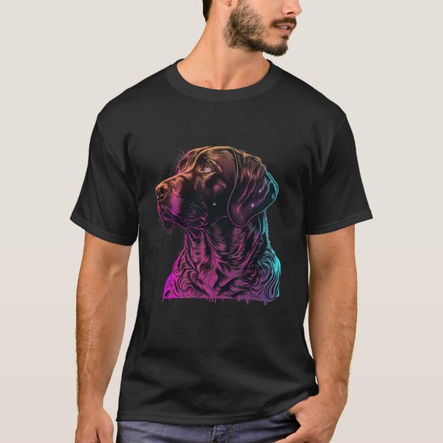 Chocolate Labrador Synthwave 80s Retrowave Aesthet T-Shirt (Vorderseite)