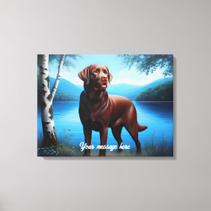 Chocolate Labrador und Blue Lake Leinwanddruck