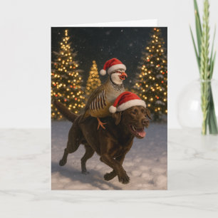 Chocolate-Labrador und Rebhuhn-Weihnachtskarte Feiertagskarte