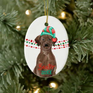 Chocolate Labrador Weihnachtsmannmütze Holiday Str Keramik Ornament