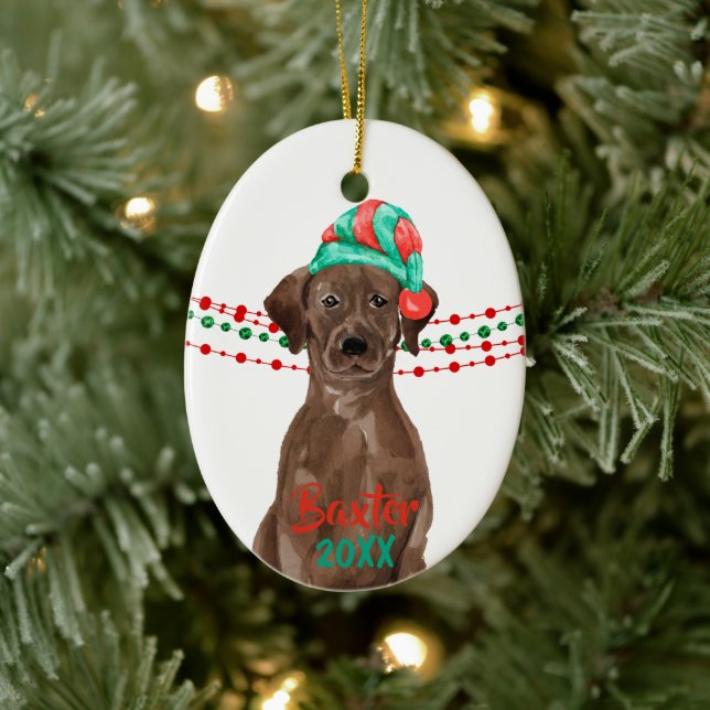 Chocolate Labrador Weihnachtsmannmütze Holiday Str Keramik Ornament (Baum)