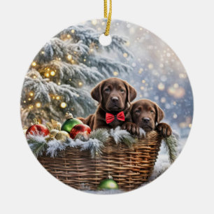 Chocolate-Labrador-Welpe Hund Weihnachten Keramik Ornament