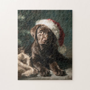 Chocolate-Labrador-Welpen-Weihnachtsbild Puzzle