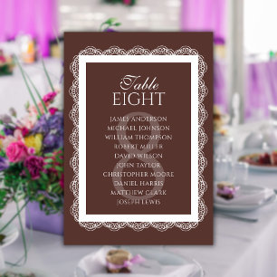 Chocolate-Lace-Doily-Hochzeits-Sitzplan Tischnummer