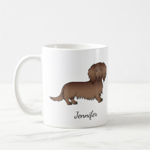 Chocolate Langhaar-Dachshund-Cartoon-Hund & Name Kaffeetasse