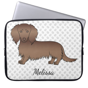 Chocolate Langhaar Dachshund Cartoon Hund & Text Laptopschutzhülle