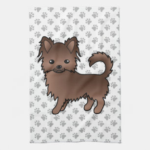 Chocolate Long Coat Chihuahua Cartoon Hund & Pfote Geschirrtuch