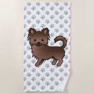 Chocolate Long Coat Chihuahua Cartoon Hund & Pfote Strandtuch